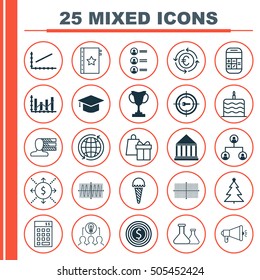 Set Of 25 Universal Editable Icons. Can Be Used For Web, Mobile And App Design. Includes Icons Such As Graduation, Tree Structure, Investment And More.