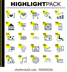 Set Of 25 Universal Editable Icons. Can Be Used For Web, Mobile And App Design. Includes Icons Such As Stock Market, Website Performance, Cosinus Diagram And More