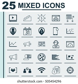 Set Of 25 Universal Editable Icons. Can Be Used For Web, Mobile And App Design. Includes Icons Such As Questionnaire, Messaging, Operator And More.
