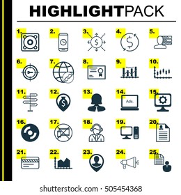 Set Of 25 Universal Editable Icons. Can Be Used For Web, Mobile And App Design. Includes Icons Such As Bank Card, Forbidden Mobile, Digital Media And More.