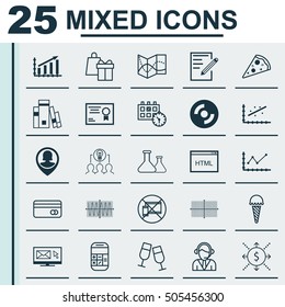 Set Of 25 Universal Editable Icons. Can Be Used For Web, Mobile And App Design. Includes Icons Such As Certificate, Collaborative Solution, Appointment And More.