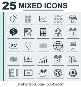 Set Of 25 Universal Editable Icons. Can Be Used For Web, Mobile And App Design. Includes Icons Such As Stock Market, Date, Agenda And More.