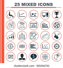 Set Of 25 Universal Editable Icons. Can Be Used For Web, Mobile And App Design. Includes Icons Such As Growth, Accessibility, Paper And More.