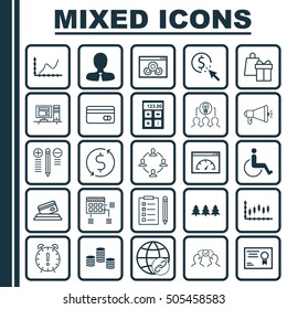 Set Of 25 Universal Editable Icons. Can Be Used For Web, Mobile And App Design. Includes Icons Such As Stock Market, Schedule, Money And More.