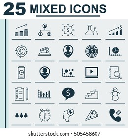 Set Of 25 Universal Editable Icons. Can Be Used For Web, Mobile And App Design. Includes Icons Such As Coins Growth, Chemical, Analysis And More.