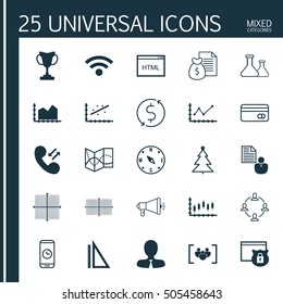 Set Of 25 Universal Editable Icons. Can Be Used For Web, Mobile And App Design. Includes Icons Such As Cellular Data, Tournament, Call Duration And More.