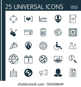 Set Of 25 Universal Editable Icons. Can Be Used For Web, Mobile And App Design. Includes Icons Such As Blank Cd, Curriculum Vitae, Questionnaire And More.
