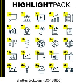 Set Of 25 Universal Editable Icons. Can Be Used For Web, Mobile And App Design. Includes Icons Such As Opportunity, Profit Graph, Pizza Meal And More.