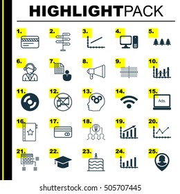 Set Of 25 Universal Editable Icons. Can Be Used For Web, Mobile And App Design. Includes Icons Such As Schedule, Collaborative Solution, Blank Cd And More.