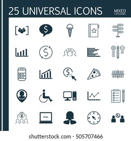 Set Of 25 Universal Editable Icons. Can Be Used For Web, Mobile And App Design. Includes Icons Such As Sinus Graph, Profit Graph, Questionnaire And More.