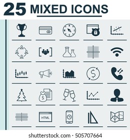 Set Of 25 Universal Editable Icons. Can Be Used For Web, Mobile And App Design. Includes Icons Such As Decorated Tree, Manager, Measurement And More.