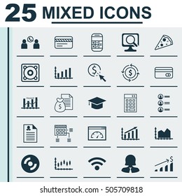 Set Of 25 Universal Editable Icons. Can Be Used For Web, Mobile And App Design. Includes Icons Such As Sliced Pizza, PPC, Sequence Graphics And More.