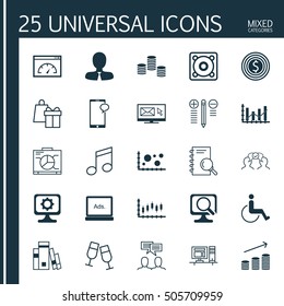 Set Of 25 Universal Editable Icons. Can Be Used For Web, Mobile And App Design. Includes Icons Such As Computer, Accessibility, Raise Diagram And More.
