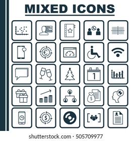 Set Of 25 Universal Editable Icons. Can Be Used For Web, Mobile And App Design. Includes Icons Such As Report, Money Recycle, Accessibility And More.