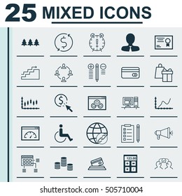 Set Of 25 Universal Editable Icons. Can Be Used For Web, Mobile And App Design. Includes Icons Such As Loading Speed, Money, Stock Market And More