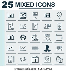 Set Of 25 Universal Editable Icons. Can Be Used For Web, Mobile And App Design. Includes Icons Such As Dynamics, Profit Graph, Agenda And More.