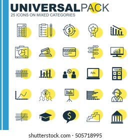 Set Of 25 Universal Editable Icons. Can Be Used For Web, Mobile And App Design. Includes Icons Such As Present Badge, Reminder, Presentation And More.