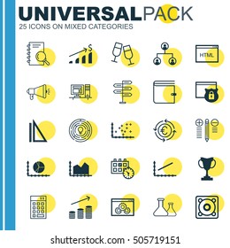 Set Of 25 Universal Editable Icons. Can Be Used For Web, Mobile And App Design. Includes Icons Such As Website Performance, Tree Structure, Computer And More.