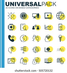Set Of 25 Universal Editable Icons. Can Be Used For Web, Mobile And App Design. Includes Icons Such As Stock Market, Circle Graph, Money Recycle And More.