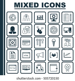 Set Of 25 Universal Editable Icons. Can Be Used For Web, Mobile And App Design. Includes Icons Such As PC, Present Badge, Decision Making And More.