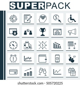 Set Of 25 Universal Editable Icons. Can Be Used For Web, Mobile And App Design. Includes Icons Such As Fail Graph, Coins Growth, PPC And More.