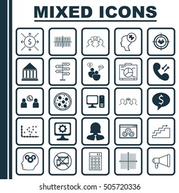 Set Of 25 Universal Editable Icons. Can Be Used For Web, Mobile And App Design. Includes Icons Such As Cooperation, Forbidden Mobile, Growth And More.