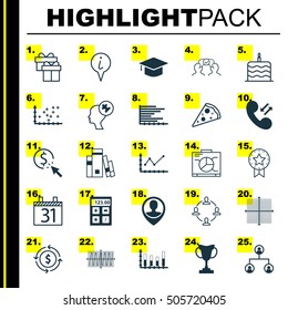Set Of 25 Universal Editable Icons. Can Be Used For Web, Mobile And App Design. Includes Icons Such As Library, Cellular Data, Board And More.