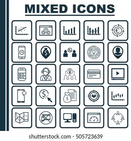 Set Of 25 Universal Editable Icons. Can Be Used For Web, Mobile And App Design. Includes Icons Such As Collaborative Solution, Desktop Computer, Report And More.