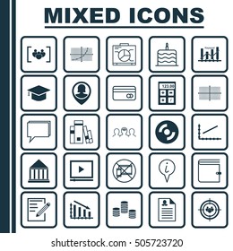 Set Of 25 Universal Editable Icons. Can Be Used For Web, Mobile And App Design. Includes Icons Such As Pin Employee, Board, Video Player And More.