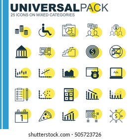 Set Of 25 Universal Editable Icons. Can Be Used For Web, Mobile And App Design. Includes Icons Such As Board, Money, Profit Graph And More.