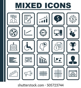 Set Of 25 Universal Editable Icons. Can Be Used For Web, Mobile And App Design. Includes Icons Such As Accessibility, Fail Graph, Human Mind And More.