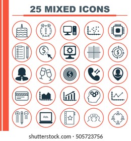 Set Of 25 Universal Editable Icons. Can Be Used For Web, Mobile And App Design. Includes Icons Such As Profit Graph, Champagne Glasses, Warranty And More.