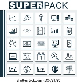Set Of 25 Universal Editable Icons. Can Be Used For Web, Mobile And App Design. Includes Icons Such As Currency Recycle, PPC, Champagne Glasses And More.