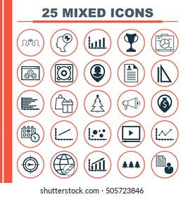 Set Of 25 Universal Editable Icons. Can Be Used For Web, Mobile And App Design. Includes Icons Such As Holiday Ornament, Measurement, Profit Graph And More.