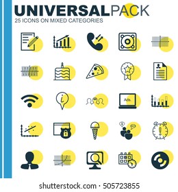 Set Of 25 Universal Editable Icons. Can Be Used For Web, Mobile And App Design. Includes Icons Such As Line Grid, Time Management, Curriculum Vitae And More.