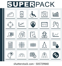 Set Of 25 Universal Editable Icons. Can Be Used For Web, Mobile And App Design. Includes Icons Such As Sinus Graph, Analytics, Growth And More.