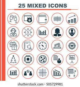 Set Of 25 Universal Editable Icons. Can Be Used For Web, Mobile And App Design. Includes Icons Such As Operator, Raise Diagram, Presentation And More.
