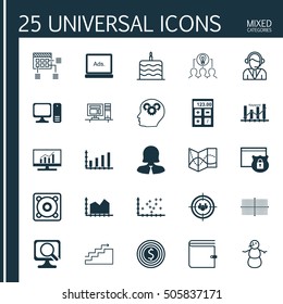 Set Of 25 Universal Editable Icons. Can Be Used For Web, Mobile And App Design. Includes Icons Such As Business Woman, Road Map, Sequence Graphics And More.