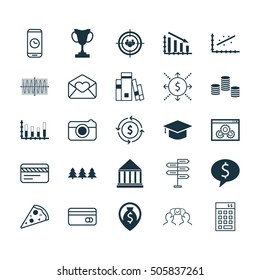 Set Of 25 Universal Editable Icons. Can Be Used For Web, Mobile And App Design. Includes Icons Such As Graduation, Website Performance, Money And More.