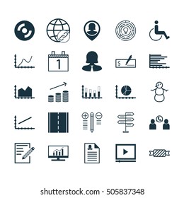 Set Of 25 Universal Editable Icons. Can Be Used For Web, Mobile And App Design. Includes Icons Such As Accessibility, Market Research, Coins Growth And More.