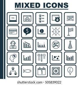 Set Of 25 Universal Editable Icons. Can Be Used For Web, Mobile And App Design. Includes Icons Such As Circle Graph, Segmented Bar Graph, Money And More.
