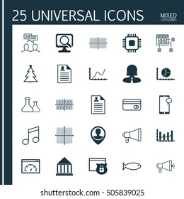 Set Of 25 Universal Editable Icons. Can Be Used For Web, Mobile And App Design. Includes Icons Such As Security, Sinus Graph, Chemical And More.