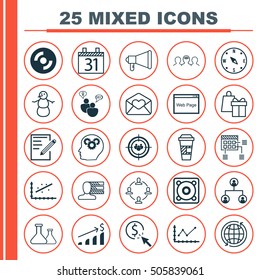 Set Of 25 Universal Editable Icons. Can Be Used For Web, Mobile And App Design. Includes Icons Such As Shopping, Schedule, Blank Cd And More.