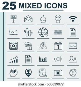 Set Of 25 Universal Editable Icons. Can Be Used For Web, Mobile And App Design. Includes Icons Such As Female Application, Changes Graph, Cacti And More.