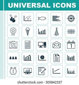Set Of 25 Universal Editable Icons. Can Be Used For Web, Mobile And App Design. Includes Icons Such As Market Research, Segmented Bar Graph, Plot Diagram And More.