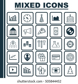 Set Of 25 Universal Editable Icons. Can Be Used For Web, Mobile And App Design. Includes Icons Such As Employee Location, Collaborative Solution, Sequence Graphics And More.