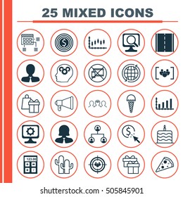 Set Of 25 Universal Editable Icons. Can Be Used For Web, Mobile And App Design. Includes Icons Such As Questionnaire, Brain Process, Announcement And More.