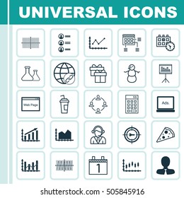 Set Of 25 Universal Editable Icons. Can Be Used For Web, Mobile And App Design. Includes Icons Such As Present, Sliced Pizza, Manager And More.
