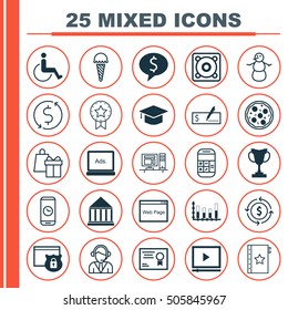Set Of 25 Universal Editable Icons. Can Be Used For Web, Mobile And App Design. Includes Icons Such As Security, Certificate, Website And More.
