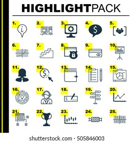 Set Of 25 Universal Editable Icons. Can Be Used For Web, Mobile And App Design. Includes Icons Such As Wallet, Plastic Card, Presentation And More.